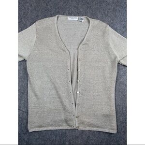 Victoria Jones Cardigan Sweater Women's 2X‎ Beige Knit Short Sleeve Button Front